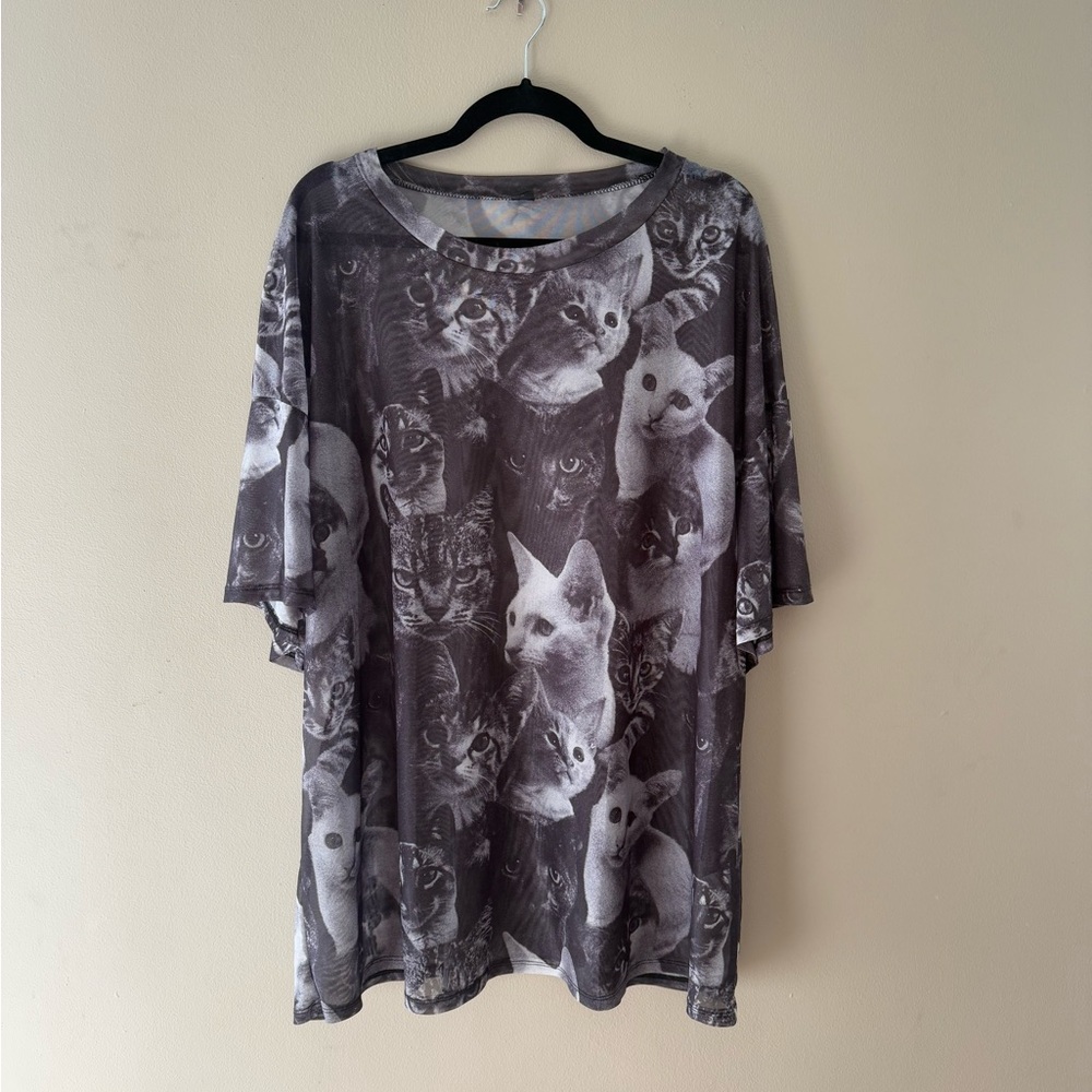 Plus Size Awesome Cat Print Shirt